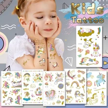 Kids Cute Cartoon Transfer Tattoo Rainbow Unicorn White Horse Star Cloud Waterproof Temporary Tatto Sticker Child Baby Girls Boy