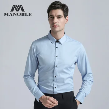 

High Quality Men's Dress Shirt 2019 Brands New Fashion Regular Fit Shirts Business Long Sleeve with Cufflink Solid Color