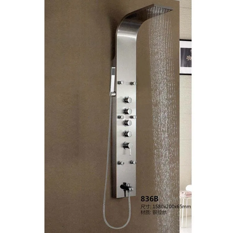 

Thermostatic Shower Panel 5pc Massage Jets Rain Shower Column Mixer Shower Faucet Tower Shower Tub Spout Black
