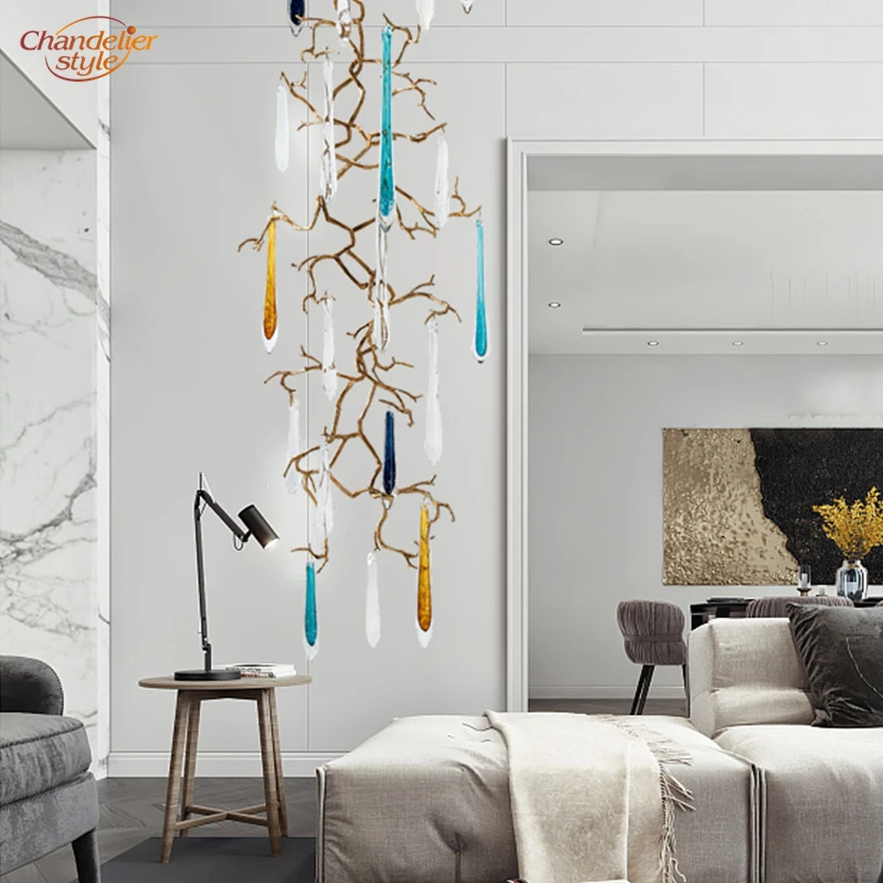 Modern Brass Branches Chandelier Lighting Copper Pendant Hanging Light Glass Drops Restaurant Foyer | Освещение