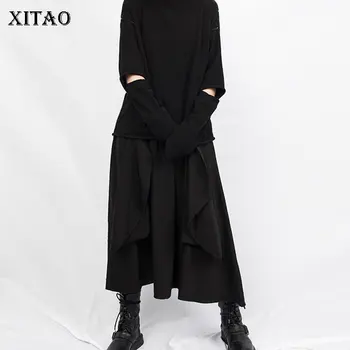 

XITAO Black Pleated Skirt Fashion New 2019 Winter Elegant Small Fresh Goddess Fan Loose Korea Pocket Minority Skirt DMY1701