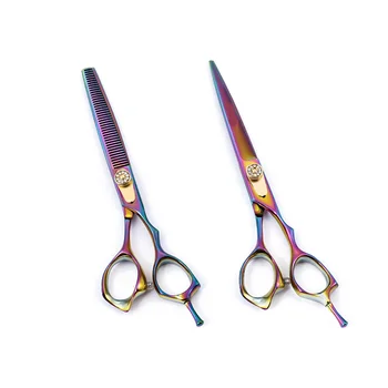 

pet grooming scissors set Professional Japan 440c 7.0 inch cutting+thinning shears thinning rate 30% rainbow haircut groomer