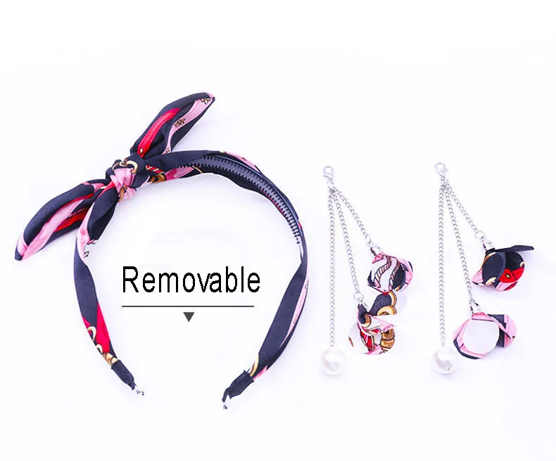 Women Removable Earring Ribbon Hairband Hair Hoop with Eardrop Headband Fashion Dangler Head Band Hair Accessories Headwear