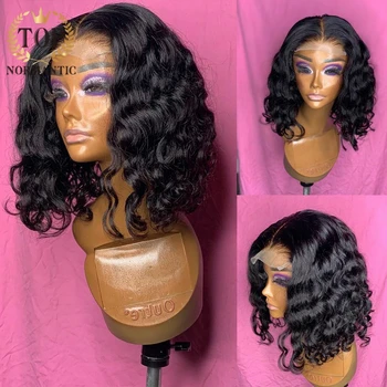 

Topnormantic Loose Deep Lace Front Wig with Pre Plucked Brazilian Remy Hair Short Bob Wigs Natural Color Human Hair Wigs