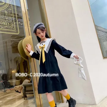 

Children's 2020 autumn new children's skirt children's dress little girl lapel long-sleeved dress autumn