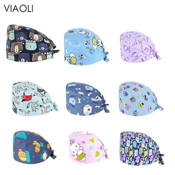 

viaoli New Cotton Surgical Caps Unisex Blue Pink Print Medical Surgical Caps Cotton Hospital Nurse Hat Men Women Medical