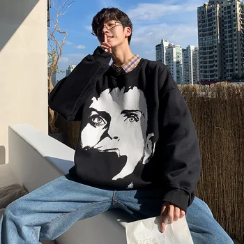 

2020 Spring And Autumn New Youth Popular Couple Portrait Print Sweatshirt Fashion Casual Loose Round Neck Pullover M-3XL