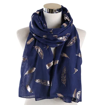 

2019 Women Feather Printed Hijab Scarf Glitter Foil Oversize Viscose Shawl Head Wraps Soft Thin Muslim Hijabs Stole For Ladies