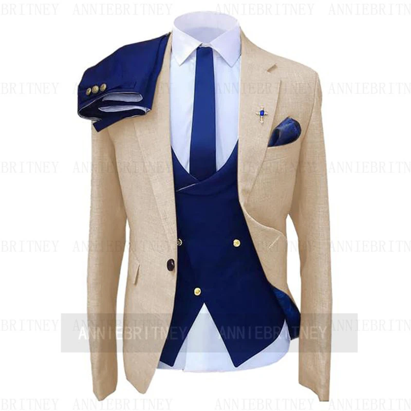 Fashion Wedding Suit For Men Gray Coat Blue Vest Pant Made Plus Size Man Formal Tuxedo trajes de hombre costume homme 턱시도