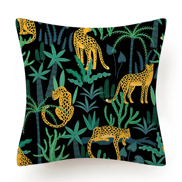 Tropical Jungle Cushion Cover 45x45 Polyester Tiger Leopard Printed Pillowcase Decorative Sofa Cushions Palm Leaf Pillowcover 009