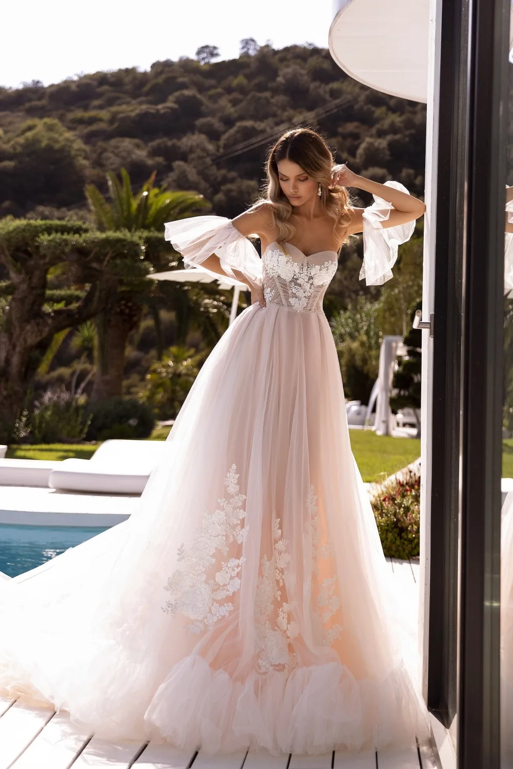 Sweetheart A Line Wedding Dress Glitter Vestido De Novia Court Train Bridal Dresses With Detachable Sleeves 2020 New (1)