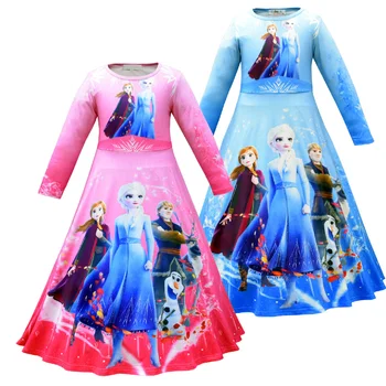 

2020 Christmas Dress for Baby Girls Winter Elsa Anna Clothes Kids Snow Queen Cartoon Dresses Children Long Sleeve Clothing