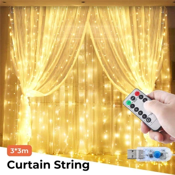 

LED Garland Curtain String Lights Remote Control USB Fairy Light Home Decoration On The Window Wedding Party Holiday Lighting