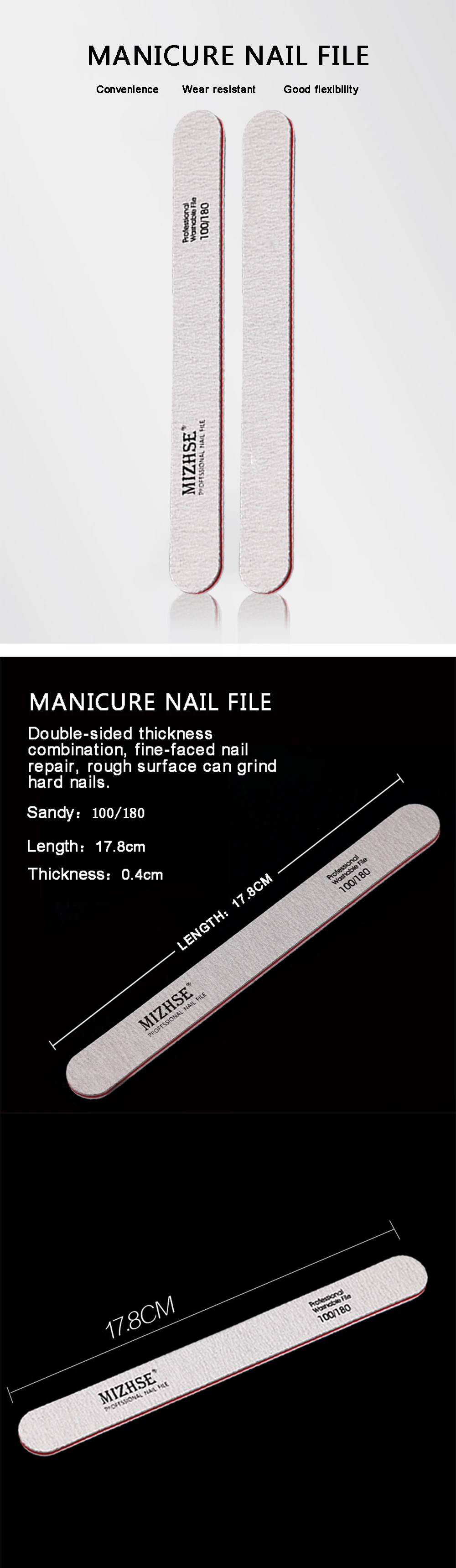 MIZHSE наждак, пилка для ногтей для гелевых ногтей двухсторонний брусок для шлифовки блок серые пилки для ногтей для УФ гель-лака Маникюрный Инструмент