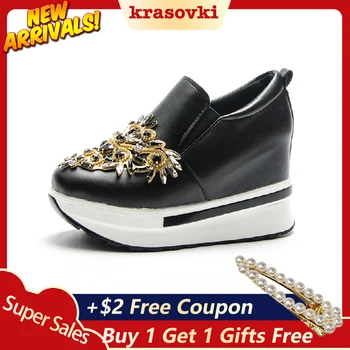 

Krasovki Brand Spring Summer Autumn High Heels Women Shoes Fashion Rhinestone Platform Shoes Slip On Ladies Shoes Wedges