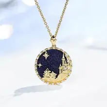 

Foydjew New Creative Frozen Blue Frosted Pendants Necklace Plated 18K Gold Geometric Castle Constellation Jewelry For Women