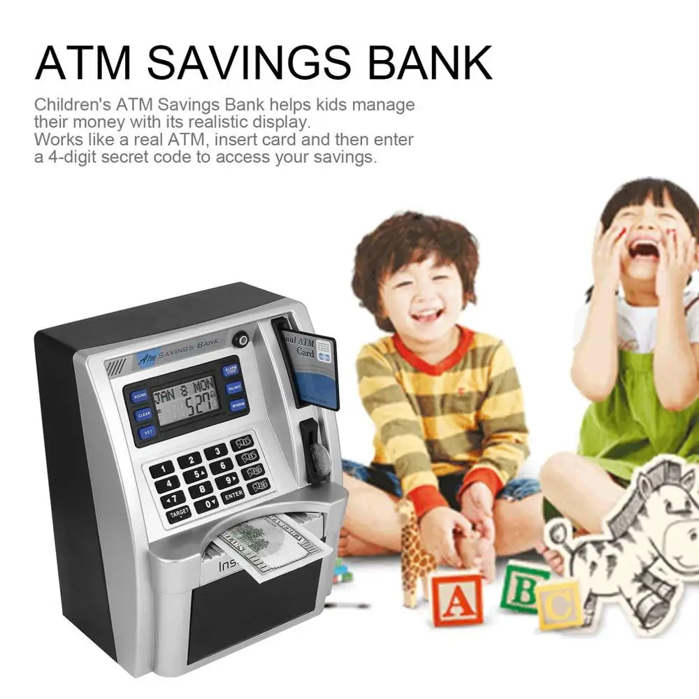 New ATM Savings Bank Toys Kids Talking Insert Bills Perfect for Gift Own Personal Cash Point Drop Shipping | Дом и сад