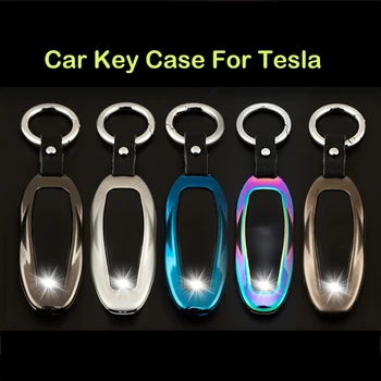 

For Tesla Model S Fashion Zinc Alloy+Leather Car Key Case Bag Auto Key Protective Cover Skin Shell Car Styling Accessories