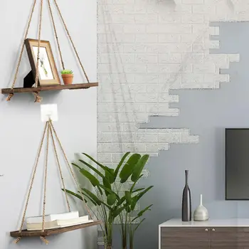 

Creative Nordic Wall Hanging Sling Wooden Shelf Flower Storage Pot Home Hanging Hanging Decoration Basket Rack Pendant F7W6