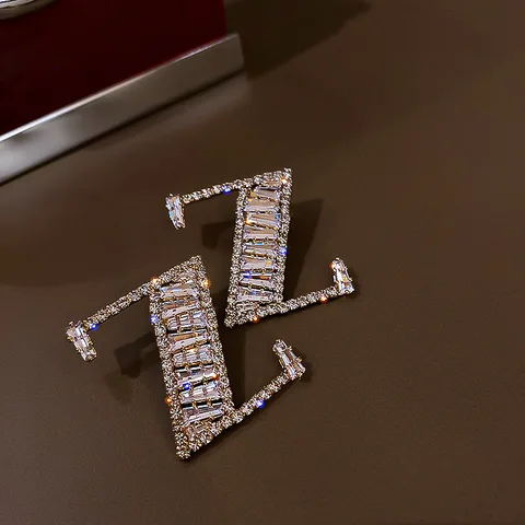 Z Shape Big Stud Earrings For Women Korean Statement Design Earrings Crystal Party Pendientes Jewelry