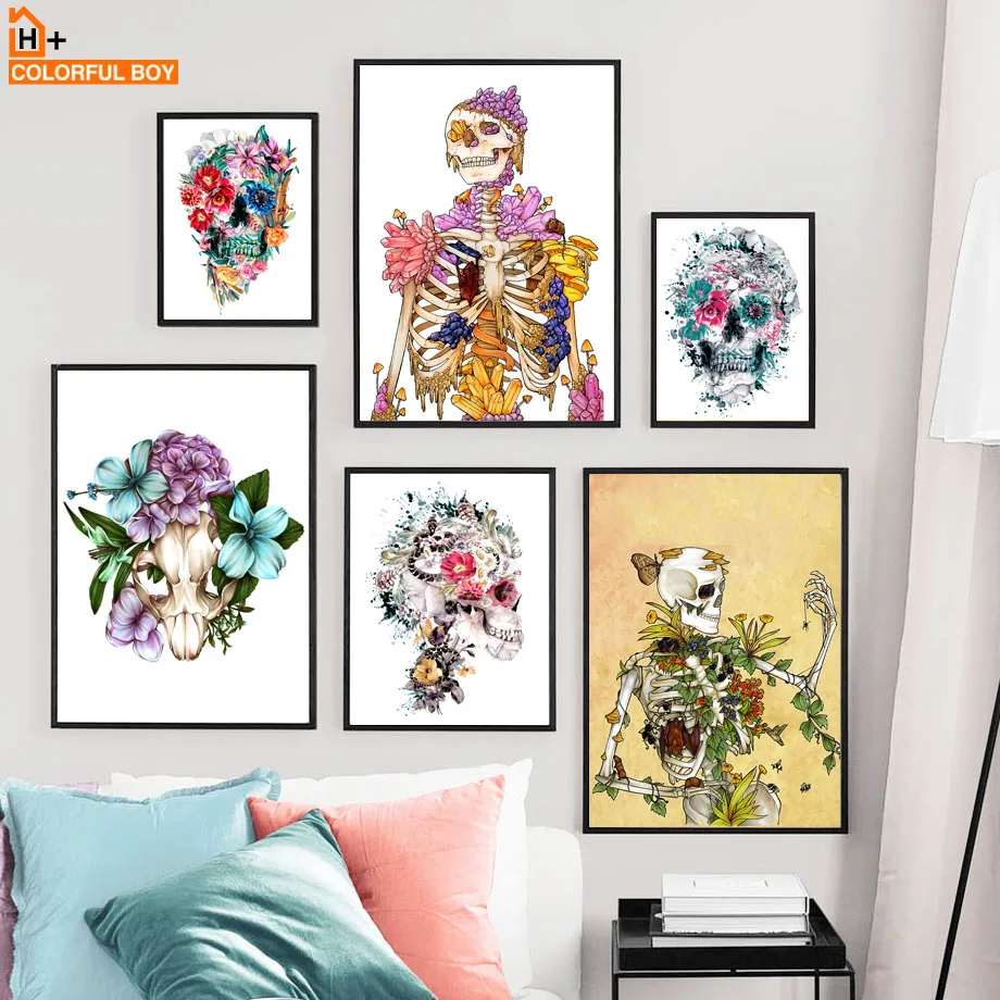 

Flower Diamond Skull Abstract Painting Nordic Posters And Prints Wall Art Canvas Painting Print Wall Pictures For Living Room