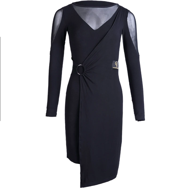 Dress Платье для латинских танцев черный модальный длинный рукав платье для танцев осенний костюм для сальсы платье для выступлений для латинских тренировок BL2610 - Цвет: Dress