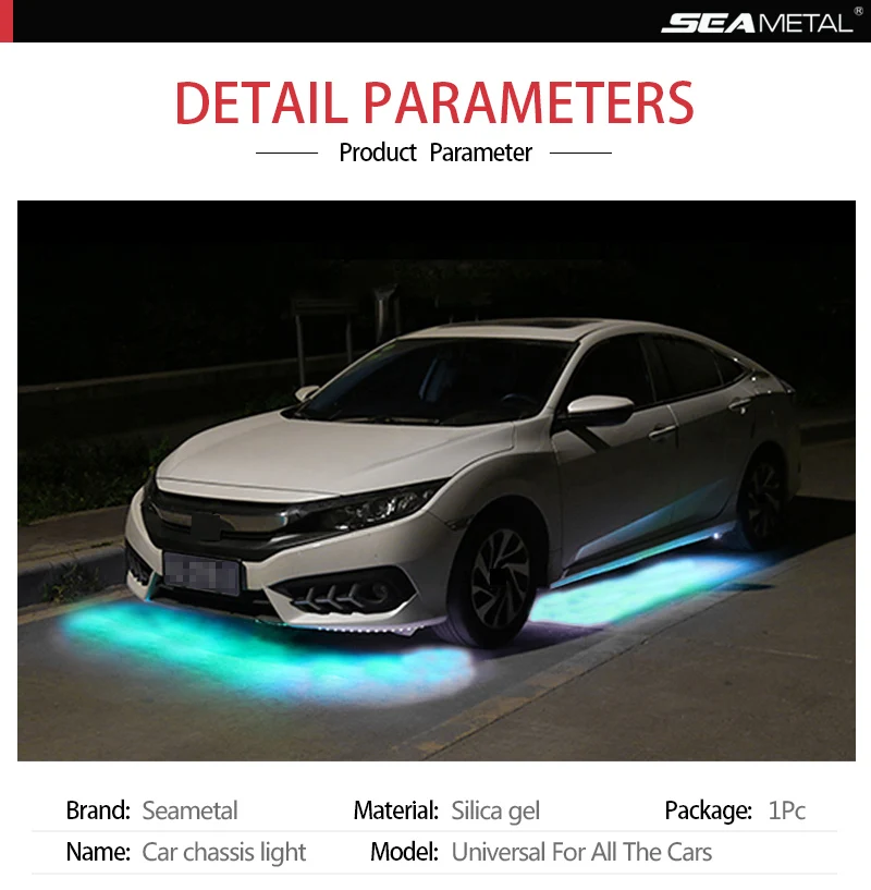 12V Under Car LED Lights Underglow Flexible Strip Lights RGB Atmosphere Lamp Auto Chassis Underbody System Light Car Accessories