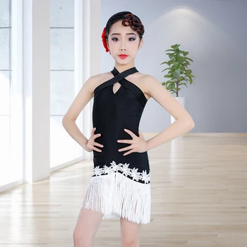 

Latin Dance Dress Children Summer Dance Clothes Sleevesless Fringe Skirt Rumba Girls Performance Dress Kids Latin Dress