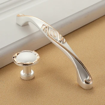 WV European Style Pearl White Gold Cabinet Handles Furniture Zinc Alloy Hardware Kitchen Cupboard Door Pulls Drawer Knobs 377