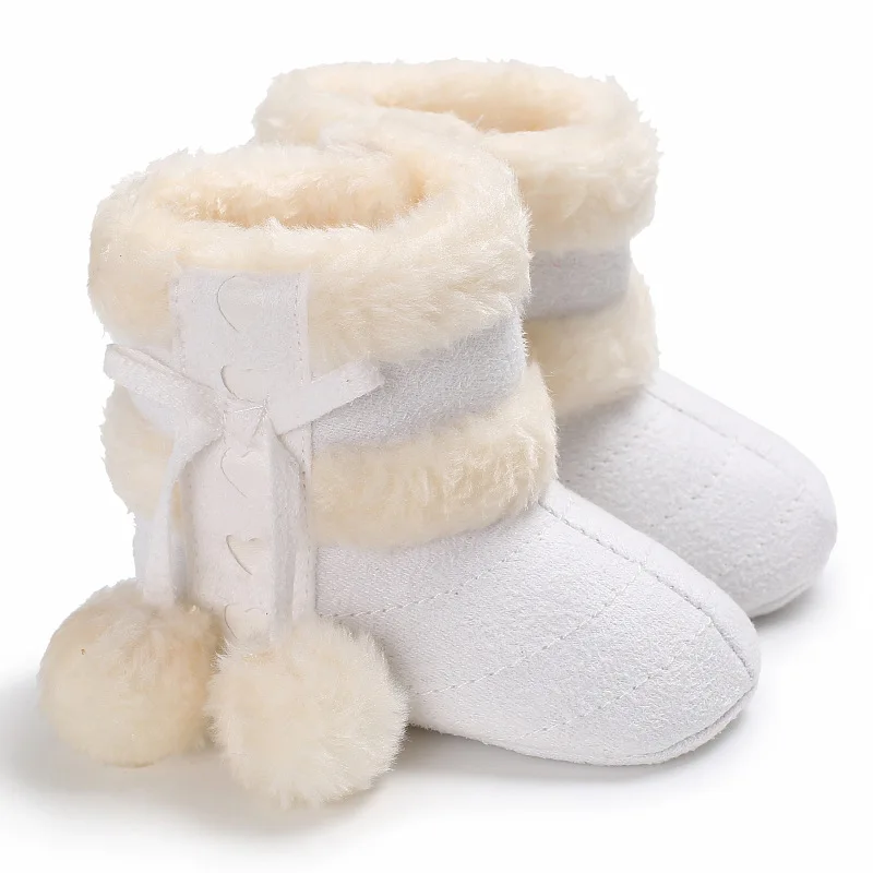 Детские зимние теплые сапоги, милая обувь для маленьких девочек, зимние сапоги на мягкой подошве для малышей, зимние теплые сапоги для новорожденных - Цвет: white