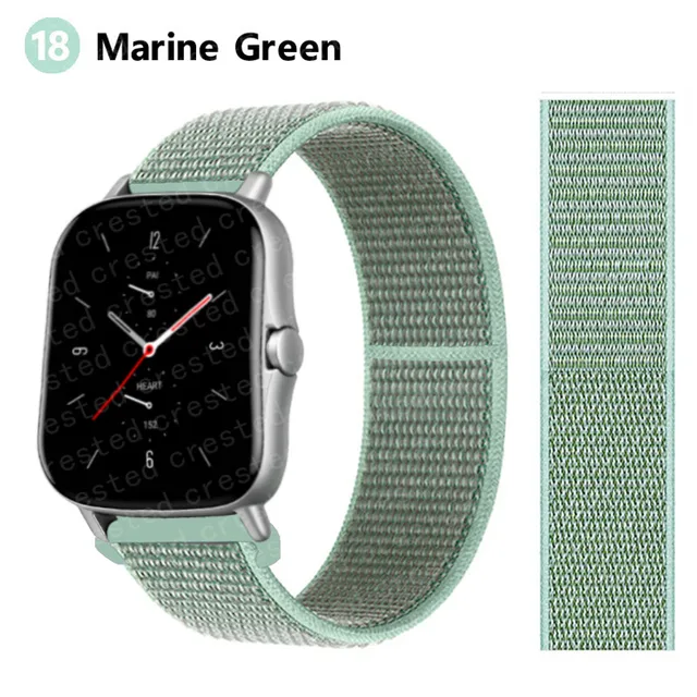20/22mm Nylon band For Amazfit GTS/2/2e/GTS2 Mini/GTR 3 Pro 42mm/47mm/GTR2/2e/stratos 2/3 Sport Loop Bracelet Amazfit bip strap marine green 15