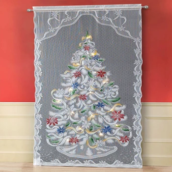 

Delicate Christmas Tree Pattern Flash String Lace Window Room Curtain With LED Light Valance Home Christmas Decoration Supplies