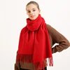 100% Pure Wool Scarf Women Winter Solid Dark Red Wool Shawls and Wraps for Ladies Pashmina Tassel Cashmere Scarves Foulard Femme 2