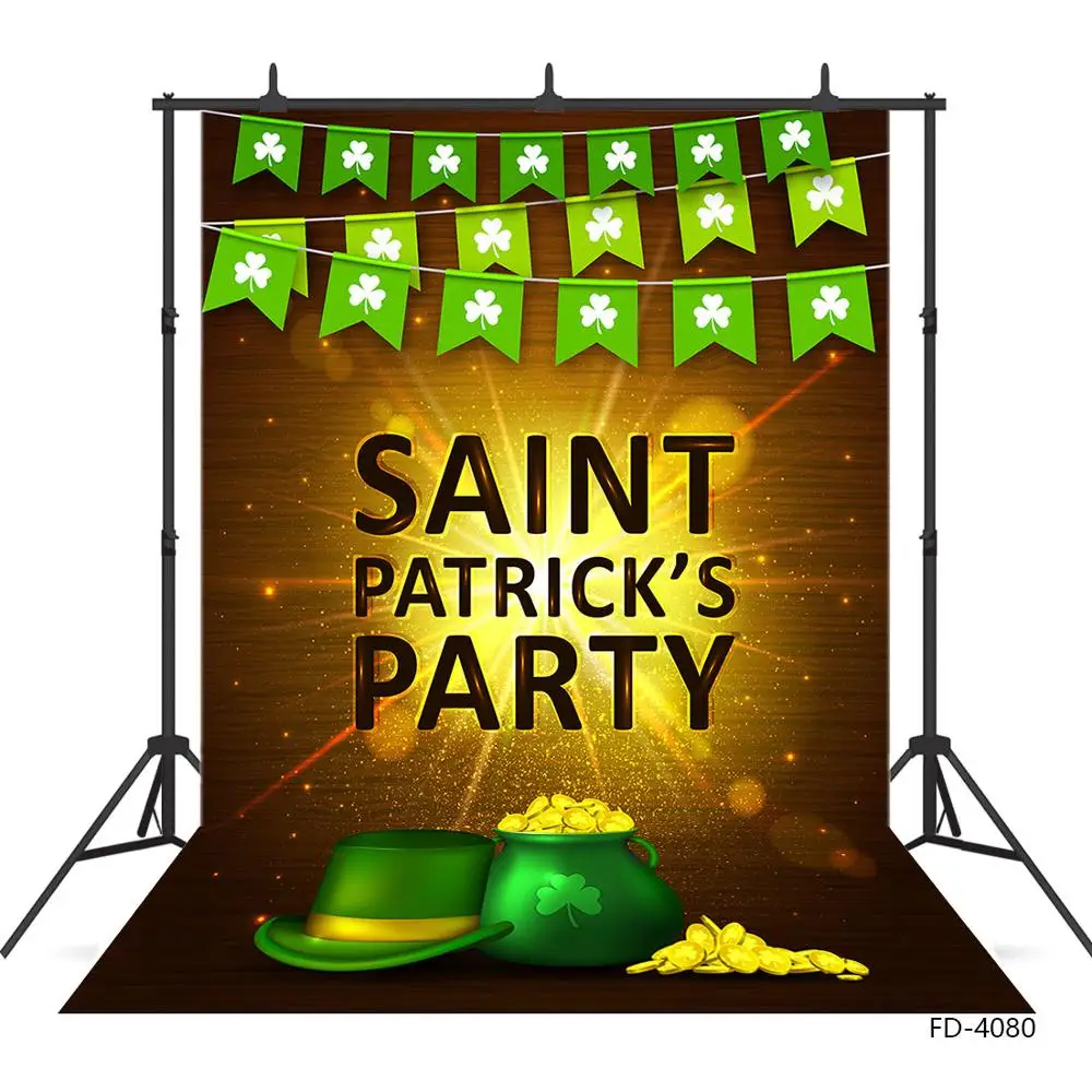 Виниловый фон для фотосъемки Shamrocks Bunting Hat Gold фотостудия детей День Святого