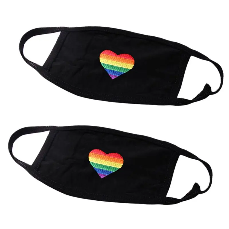 

Unisex Dustproof Earloop Mouth Mask Rainbow Stripes Heart Emrboidered Gay Pride Anti Pollution Hip Hop Cotton Respirator