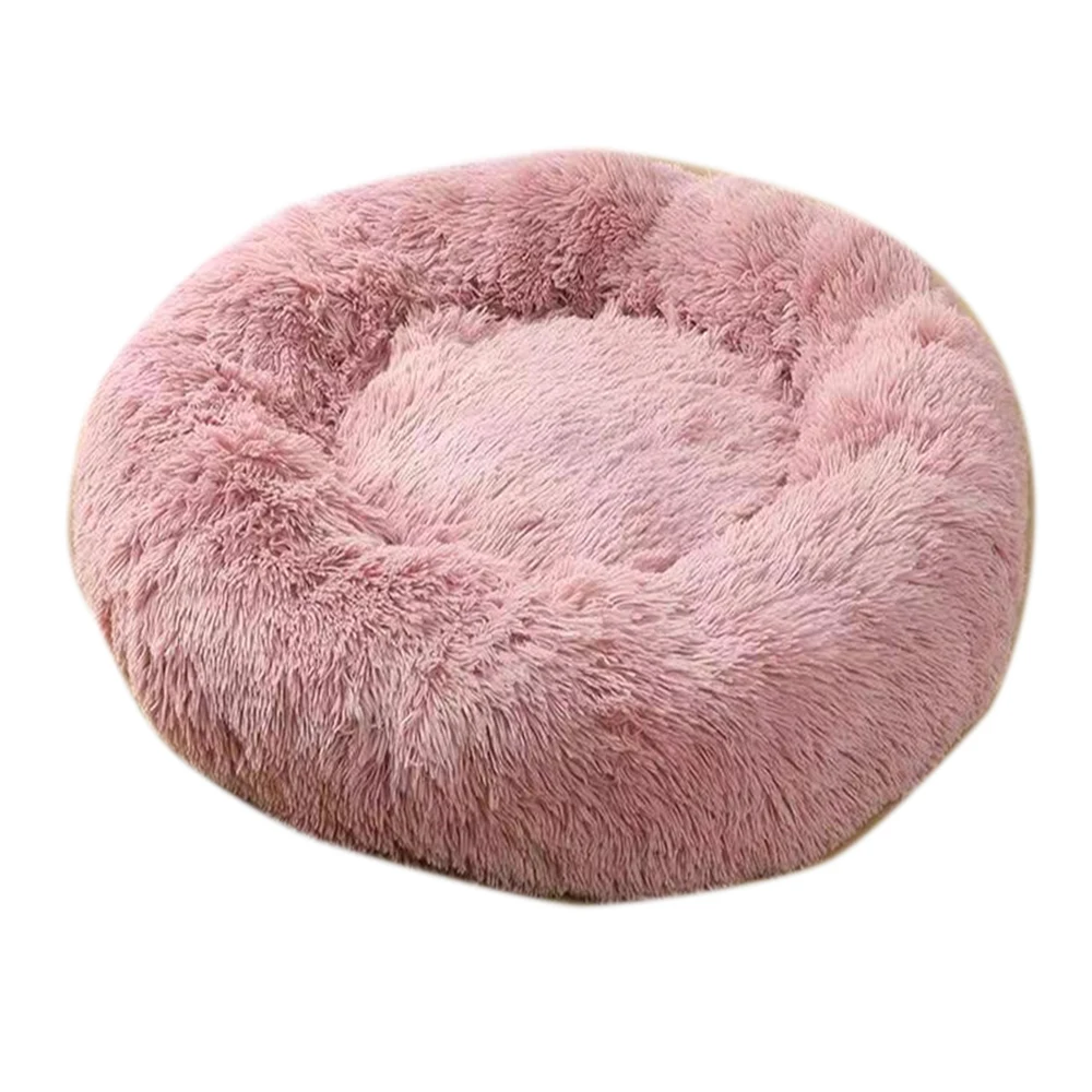 Зимняя теплая спальная кровать, коврик для щенков, круглые плюшевые кровати для кошек, мягкая длинная плюшевая кровать для кошек, кровать для домашних животных, кровать для маленьких собак, гнездо для кошек - Цвет: L pink No pillows