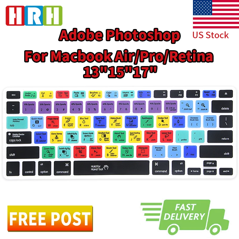 

HRH Photoshop PS Functional Shortcuts Hotkeys US Silicone Keyboard Cover Skin Protector For Macbook Air Pro Retina13"15"17