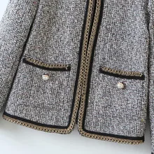 Small Fragrant Round Neck Chain Stitching Tweed Casual Female Coat Fashion Wild Long Sleeve Chic Women’s Jacket