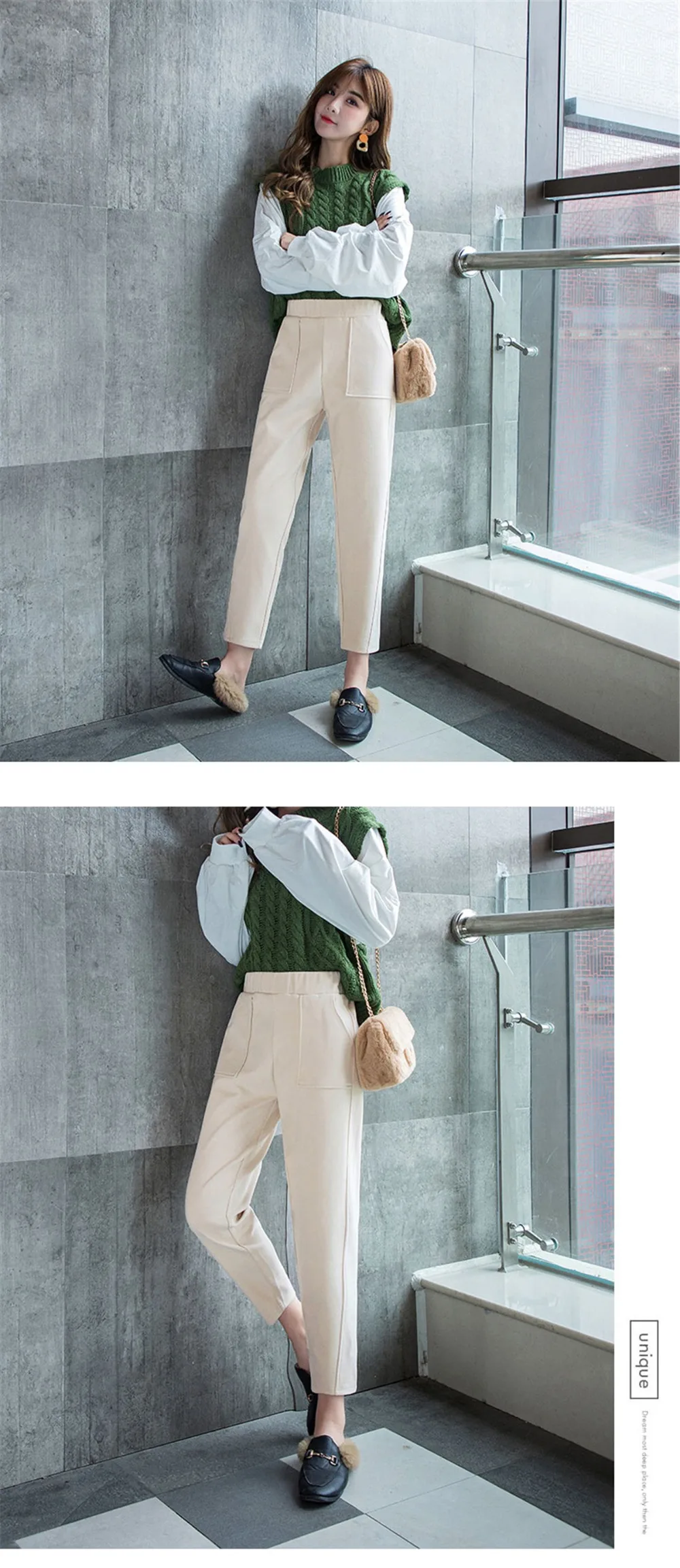 Autumn Winter Casual Straight pants female loose high Waist knitted wide leg pants Trousers Womens Harem Pants woolen solid