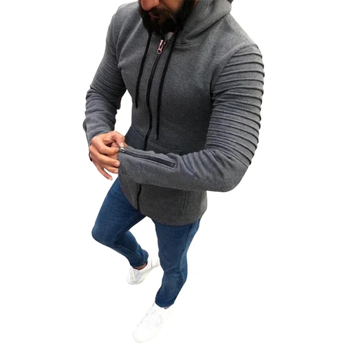 New Autumn Men Brand Zipper Hoodies Fashion Casual Fitness Hooded Jacket Male Sweatshirts Streetwear Clothing M-3XL Dropshipping - Цвет: Gray