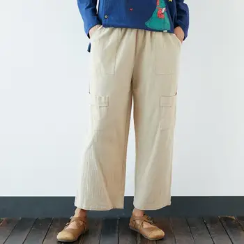 

L 5XL 2020 Summer Harem Trousers Solid Wide Leg Pants ZANZEA Women Casual Vintage Elastic Waist Cotton Pantalon Female Palazzo