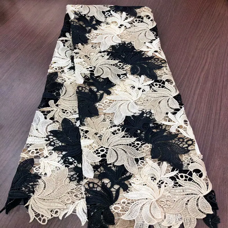 Latest Very beautiful big flowers African Cord lace smooth cotton Nigerian Swiss Voile Lace For Wedding Top quality DG916 - Цвет: Black Gold