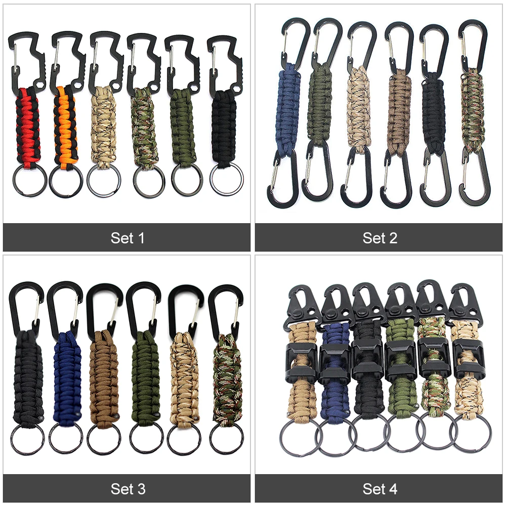 6 шт. открытый инструмент Паракорд плетеные ремешки с зажимами брелок для