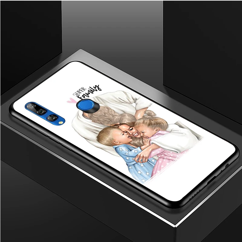 Brown Hair Baby Mom Girl Queen Tempered Glass Phone Case For Huawei honor 8X 9 10i 20i 20Lite 20Pro 30 Pro Cover Shell