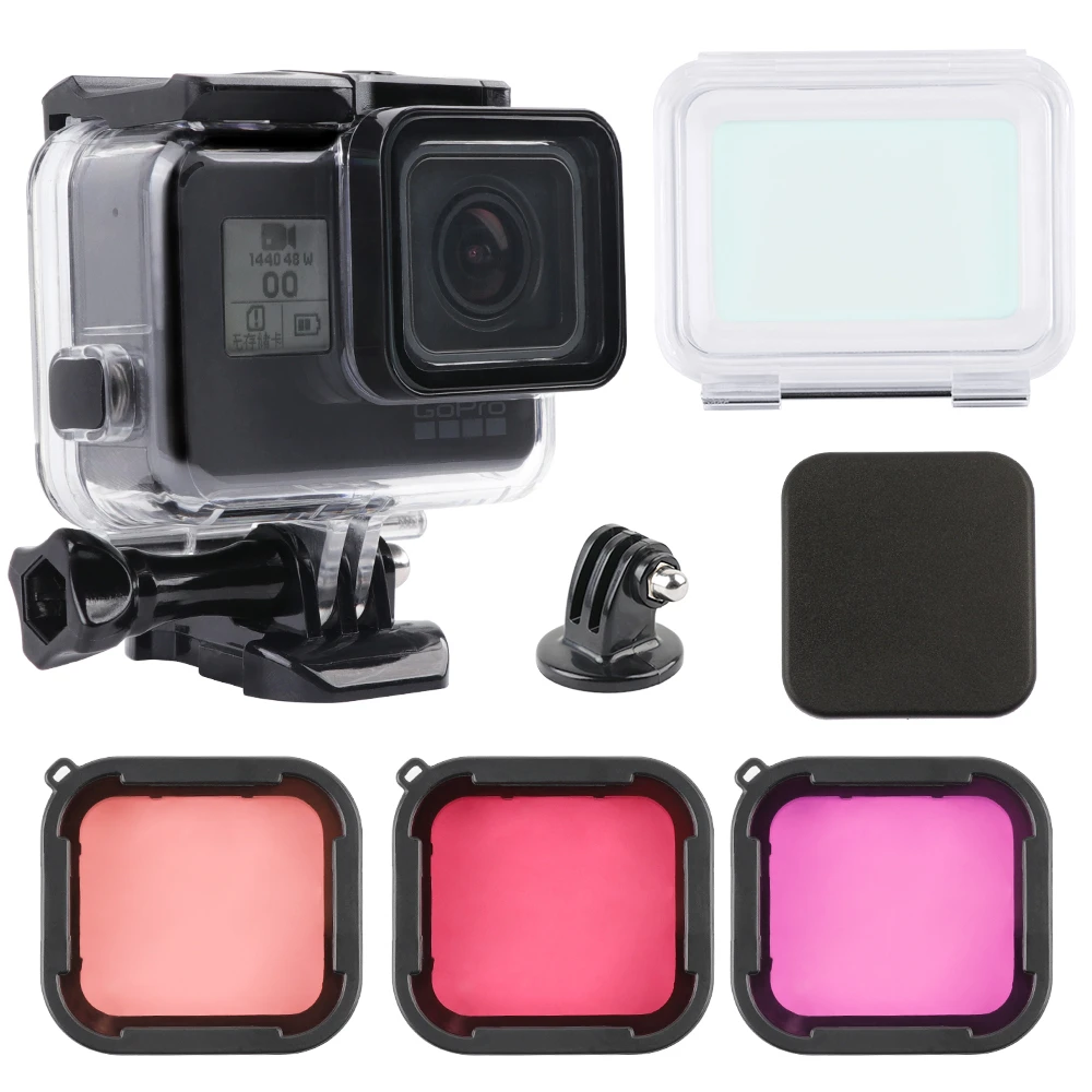 Carcasa impermeable para buceo subacuático, Kit de filtro de lente de Color para GoPro 5, 6, 7, accesorios de cámara negra, 60M|Carcasas para videocámara deportiva| AliExpress