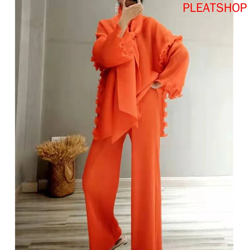 

Miyake Pleated 2020 Spring New Style Large Size Fashion Slimming Frilled Set Goddess Elegant Two-Piece Set trousers suit