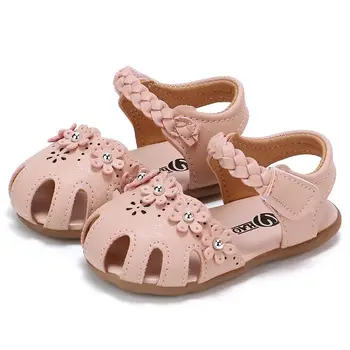 

Cute Girl Princess Sandals Summer Girl Sandals Toddler Shoes PU Rubber Bottom Slip Flowers Baby Shoes Brand 2019