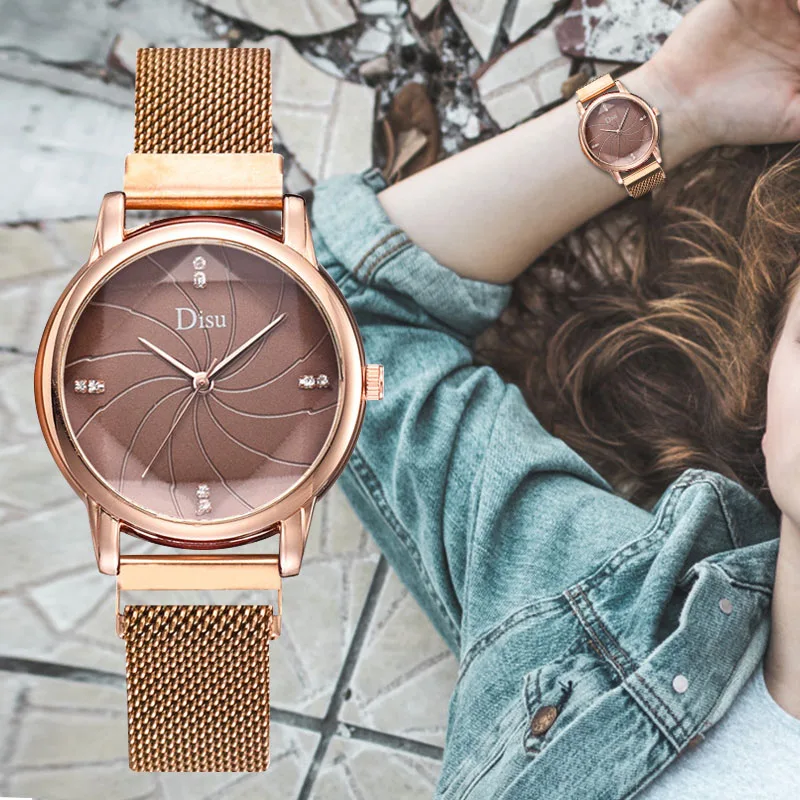 

WJ-8625 Brand Creative Diamond Quartz Wristwatch Magnetic Stainless Steel Strap Watches For Female Girls Women Mesh Watch reloj