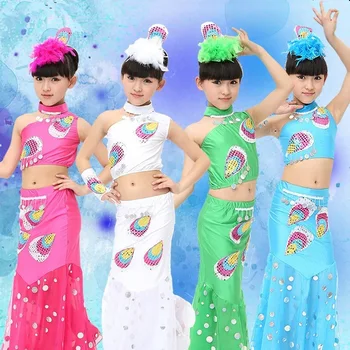 

New Style CHILDREN'S Dancing Clothes GIRL'S Dai Nationality Dance Costume CHILDREN'S Girls Dai Nationality Peacock Dance Dress P