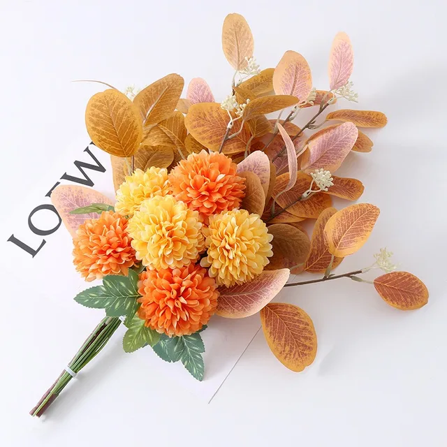Nordic Flower Bouquet Anemone Wedding Bridal Bouquet Silk Artificial Flowers DIY Srapbook Home Party Decoration Fake Flower orange yellow